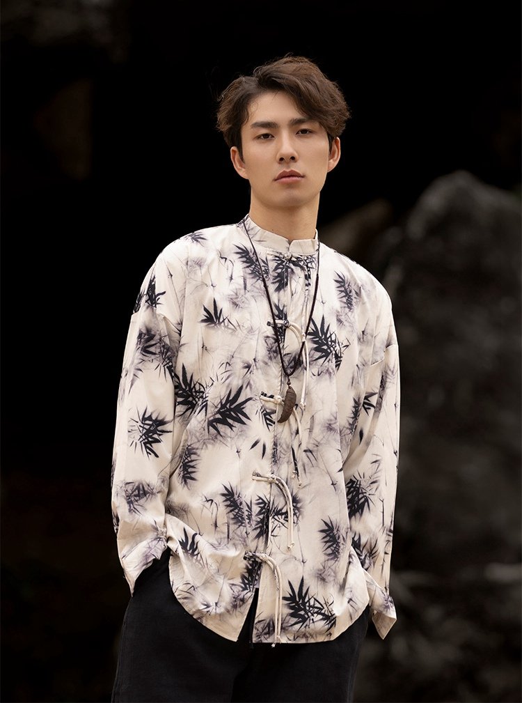 Mens Shirts Casual Long Sleeved Tang Suit Shirt