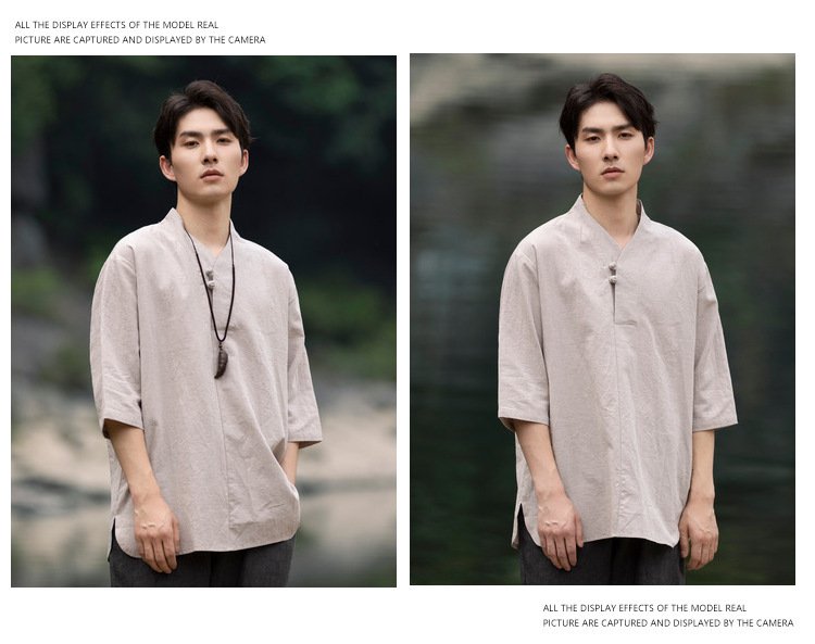 Mens Short Sleeve Linen Shirt Jacquard Tang Suit