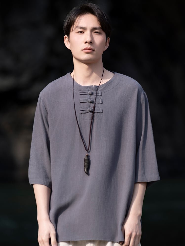 Mens Short Sleeve Linen Shirts Summer Top