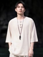 Mens Short Sleeve Linen Shirts Summer Top - Image 5