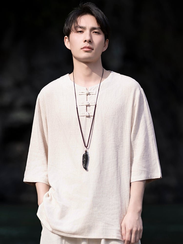 Mens Short Sleeve Linen Shirts Summer Top
