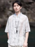 Mens Short Sleeve Shirts Ice Silk Tang Suit