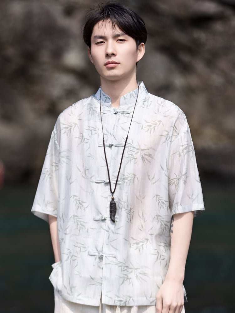 Mens Short Sleeve Shirts Ice Silk Tang Suit