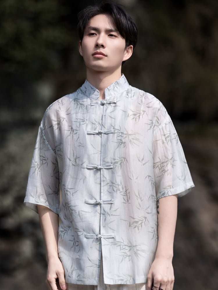 Mens Short Sleeve Shirts Ice Silk Tang Suit