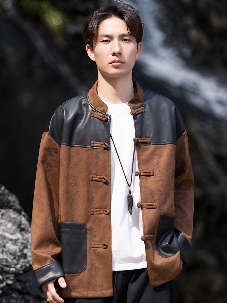 Mens Suede Jacket, Chinese Style Tang Suit Coat