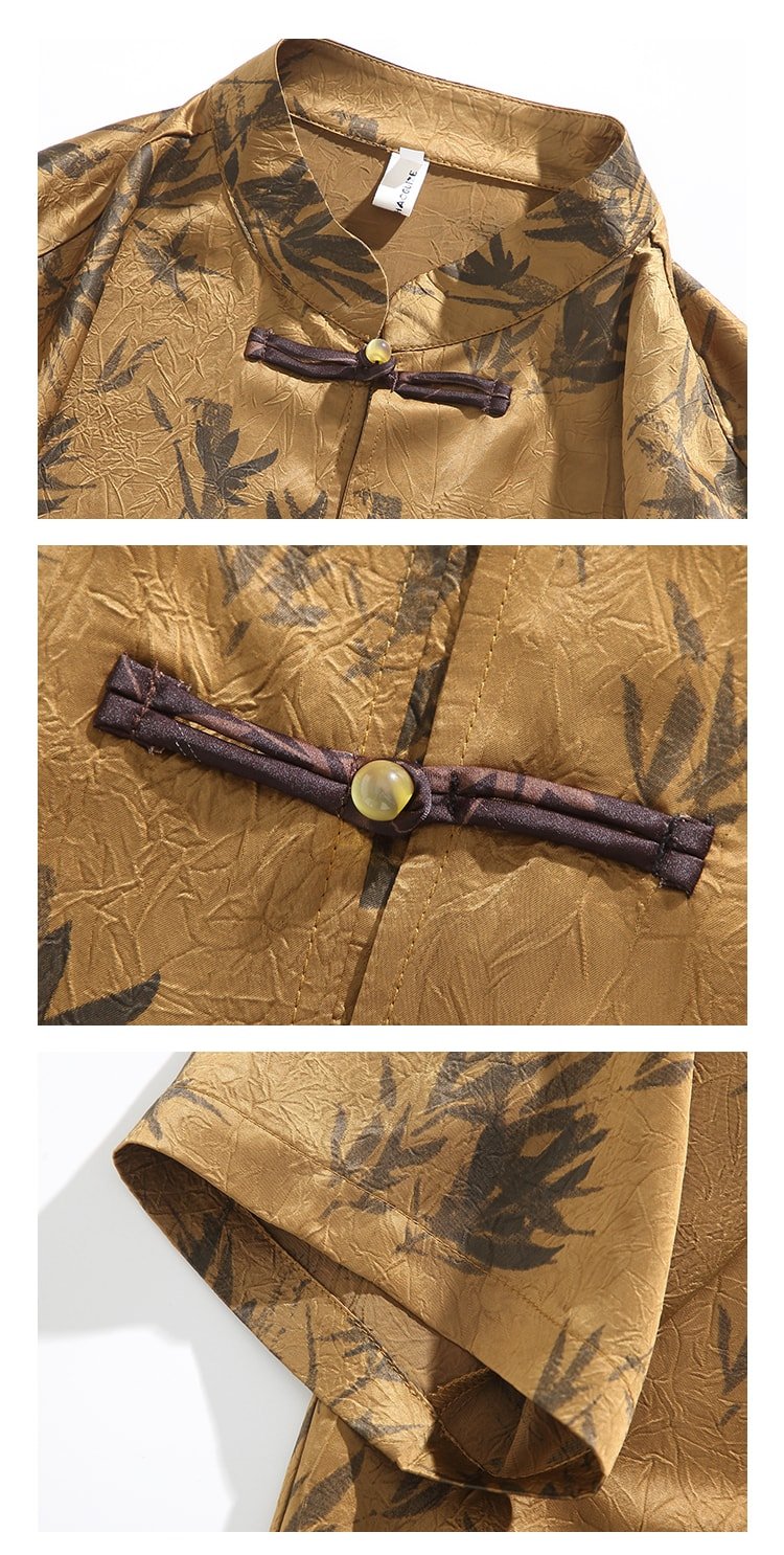 Mens Summer Shirts Ice Silk Stand Collar Shirt