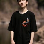Mens T Shirt  Retro Embroidery Tang Suit Top