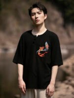 Mens T Shirt  Retro Embroidery Tang Suit Top