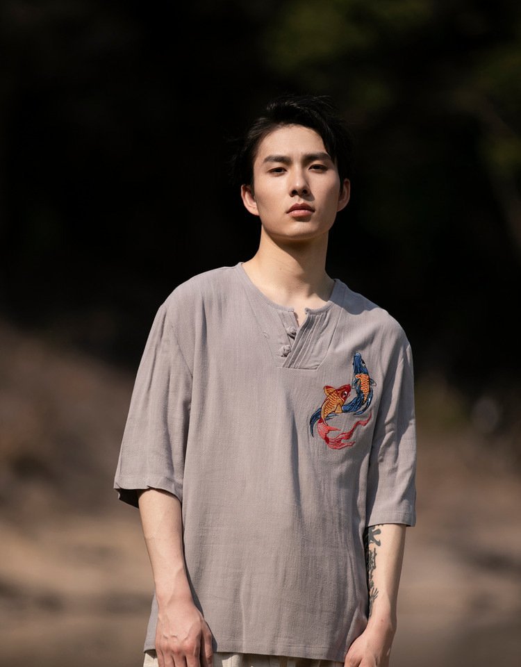 Mens T Shirt&nbsp; Retro Embroidery Tang Suit Top