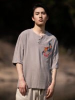 Mens T Shirt  Retro Embroidery Tang Suit Top - Image 2