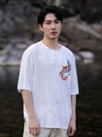 Mens T Shirt  Retro Embroidery Tang Suit Top - Image 3