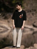 Mens T Shirt  Retro Embroidery Tang Suit Top - Image 5
