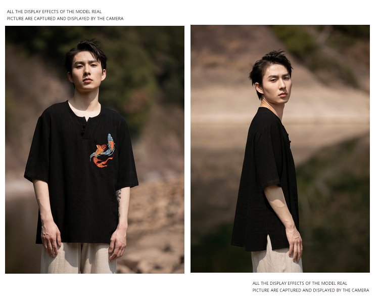 Mens T Shirt&nbsp; Retro Embroidery Tang Suit Top