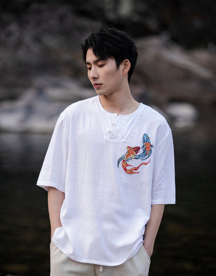 Mens T Shirt&nbsp; Retro Embroidery Tang Suit Top