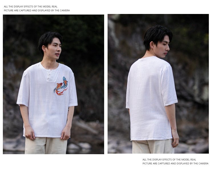 Mens T Shirt&nbsp; Retro Embroidery Tang Suit Top