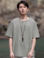Mens T Shirts Chinese Style Linen Cotton Tee - Image 3