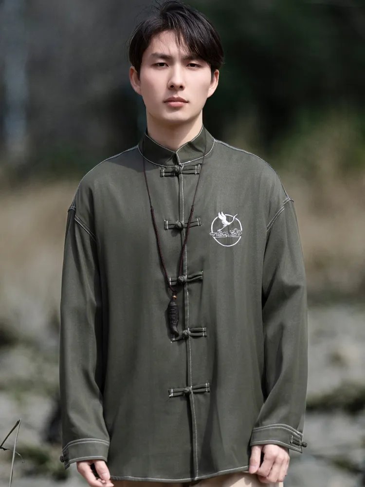 Men's Tang Suit Jacket Embroidered Shirt