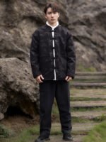 Mens Winter Coat Black Chinese Lamb Wool Jacket