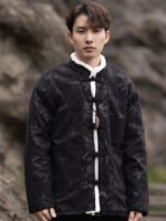 Mens Winter Coat Black Chinese Lamb Wool Jacket - Image 2