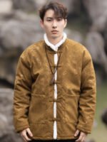 Mens Winter Coat Black Chinese Lamb Wool Jacket - Image 3