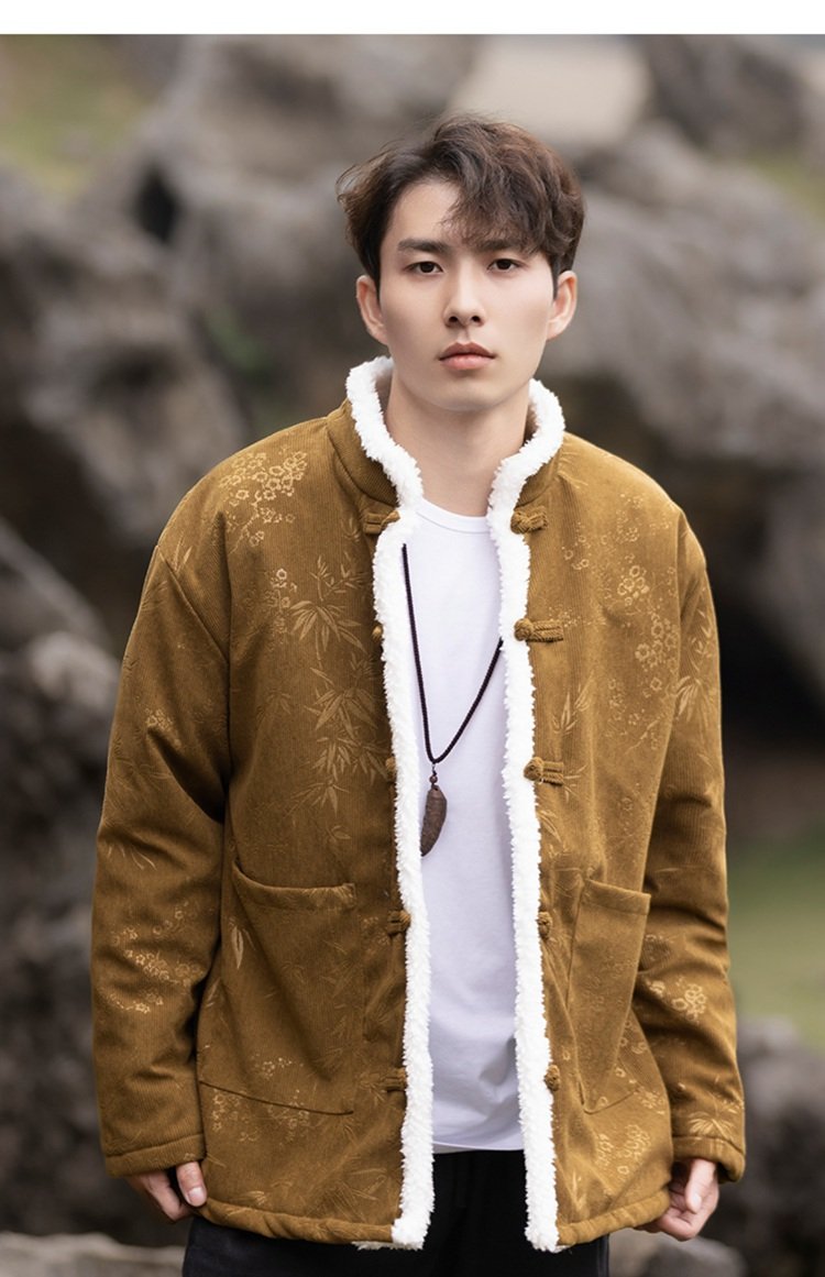 Mens Winter Coat Black Chinese Lamb Wool Jacket
