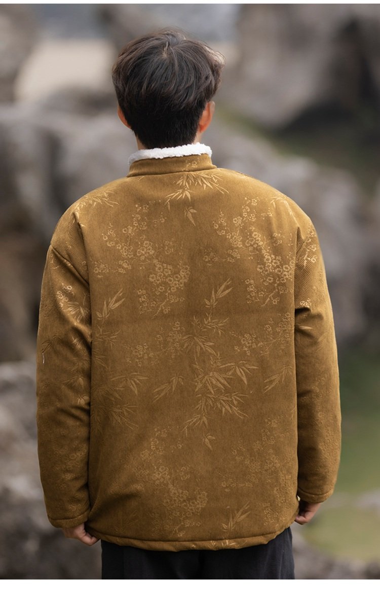 Mens Winter Coat Black Chinese Lamb Wool Jacket