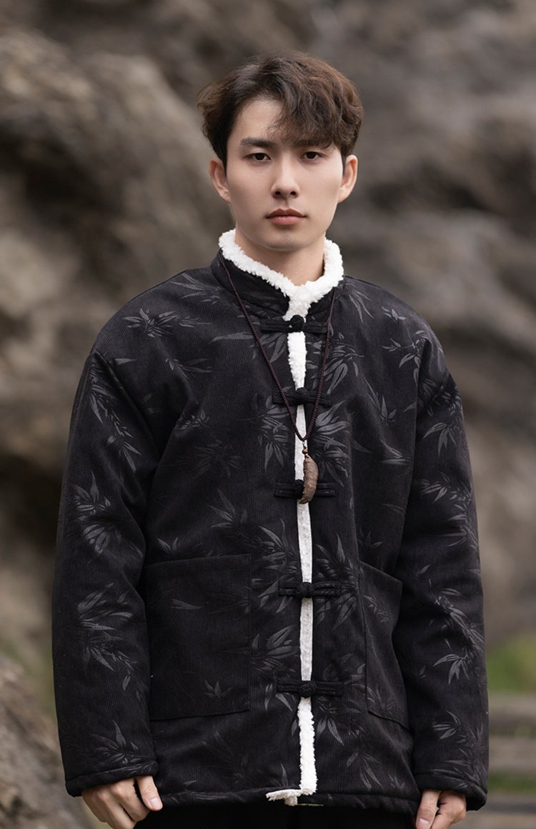 Mens Winter Coat Black Chinese Lamb Wool Jacket