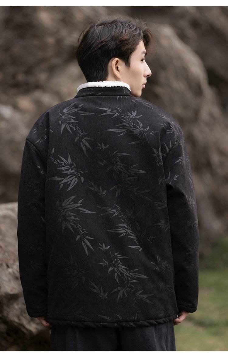 Mens Winter Coat Black Chinese Lamb Wool Jacket