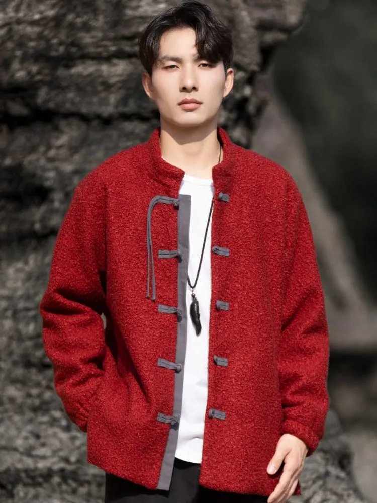 Mens Wool Winter Coat loose Tang Suit Jacket