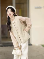 Ming Dynasty Modern Hanfu Winter Vest Shirt Pants - Image 2