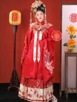 Ming Dynasty Traditional Hanfu Wedding Dress Red - Image 3