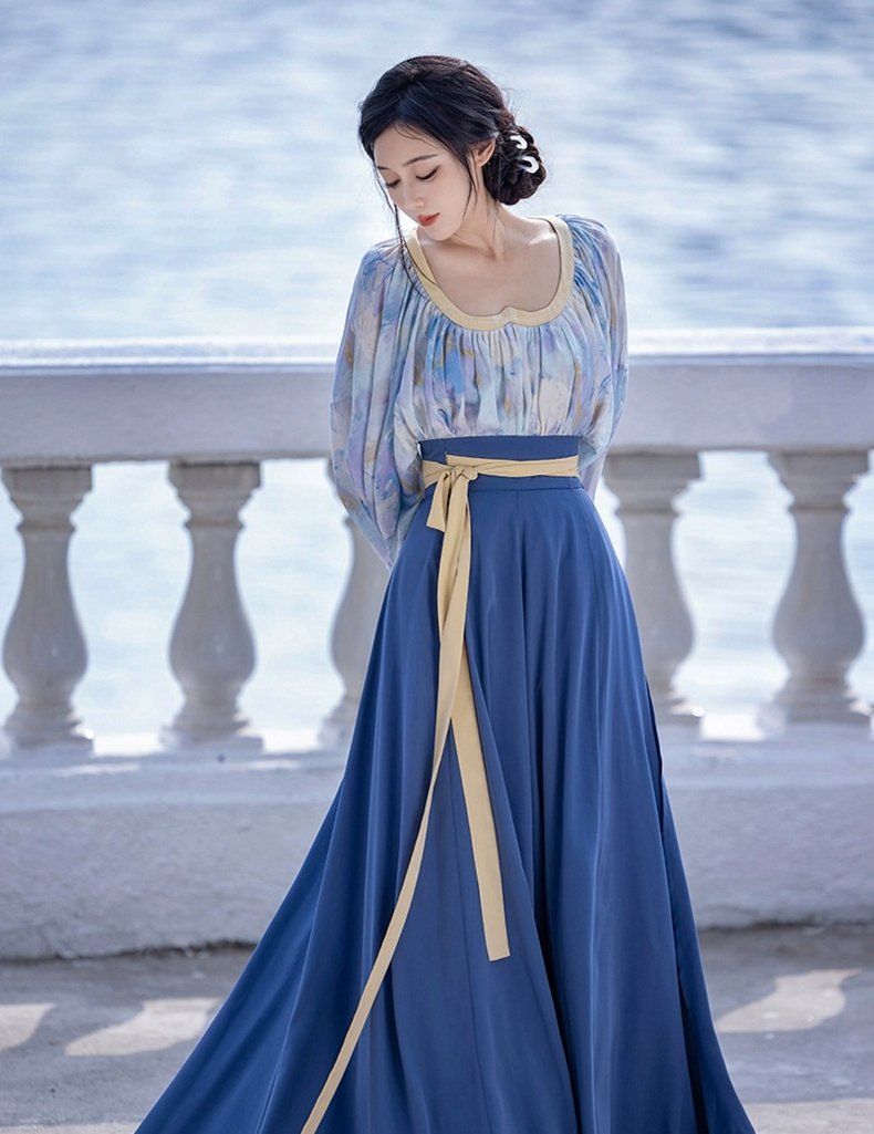 Modern Chinese Hanfu Dress Women's Blue Dress