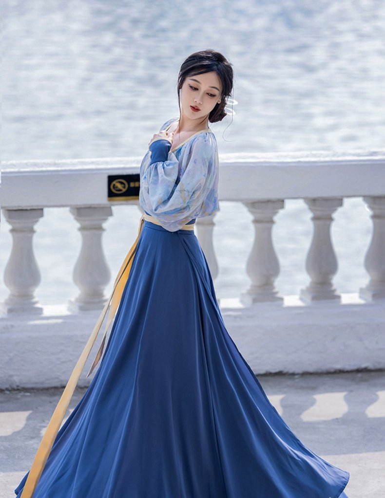 Modern Chinese Hanfu Dress Women's Blue Dress