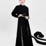 Modern Hanfu Black Skirt with Silver Brocade