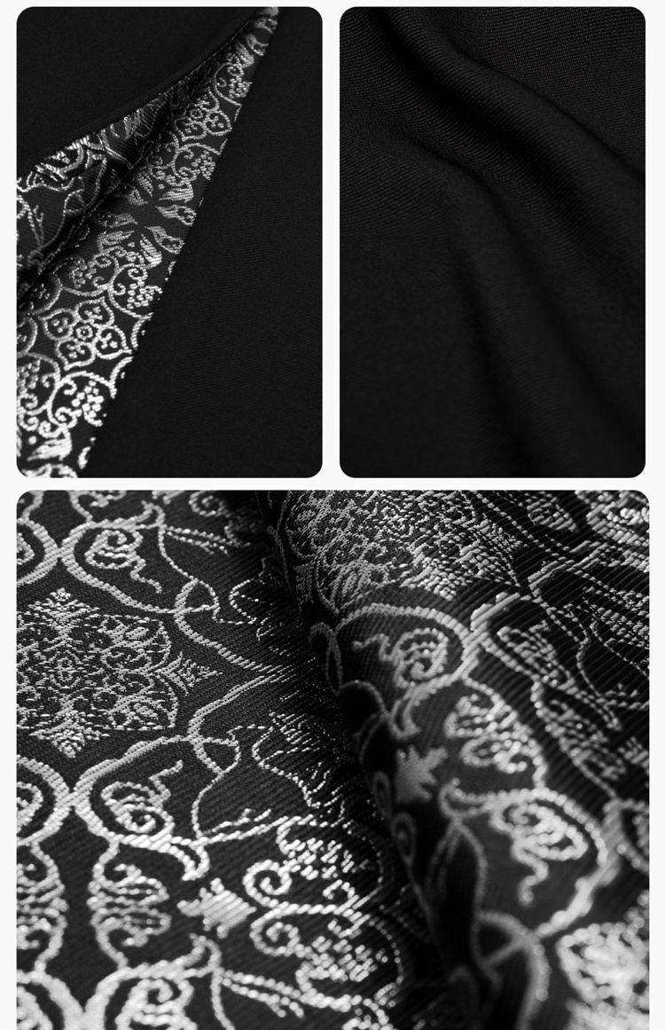 Modern Hanfu Black Skirt with Silver Brocade