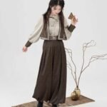 Modern Hanfu Female Embroidered Vest Shirt and Bloomers
