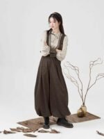 Modern Hanfu Female Embroidered Vest Shirt and Bloomers - Image 3