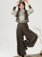 Modern Hanfu Female Embroidered Vest Shirt and Bloomers - Image 5