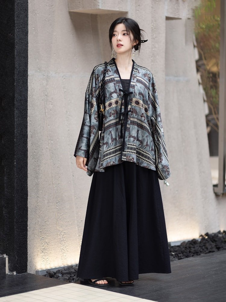 Modern Hanfu Set Jin Style Coat and Skirt Pants