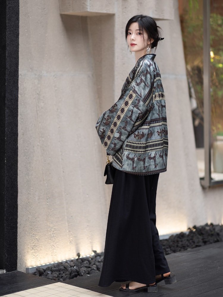 Modern Hanfu Set Jin Style Coat and Skirt Pants