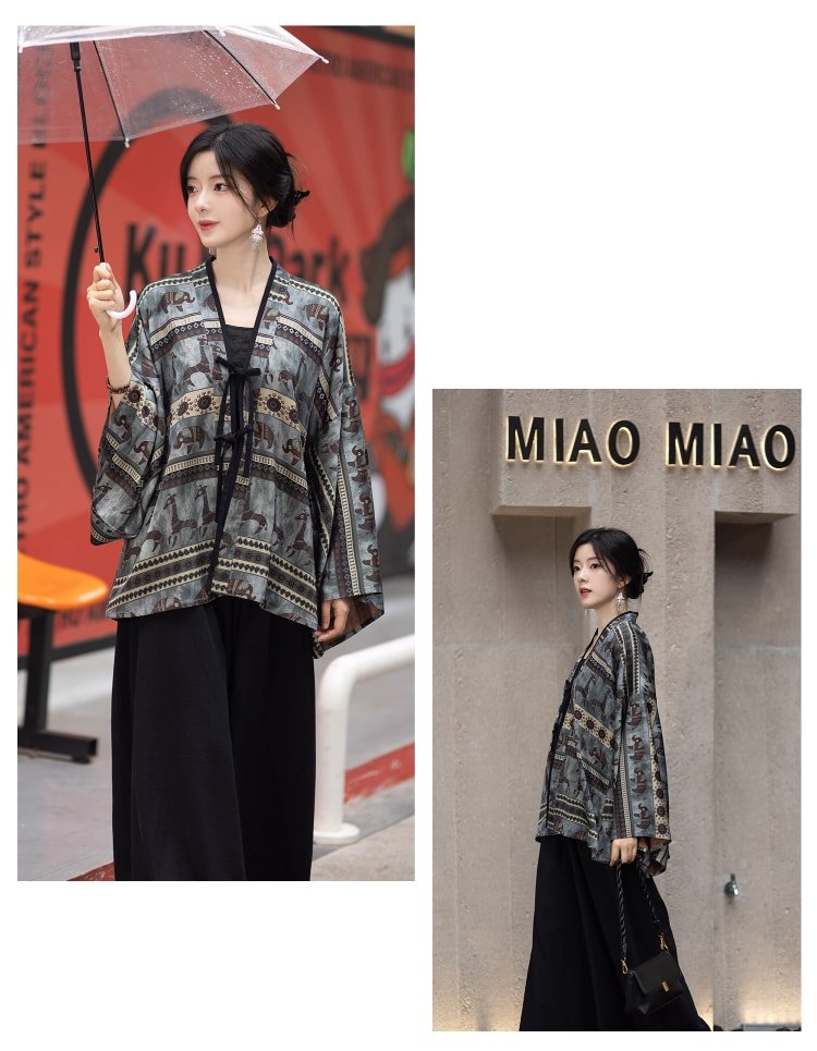 Modern Hanfu Set Jin Style Coat and Skirt Pants
