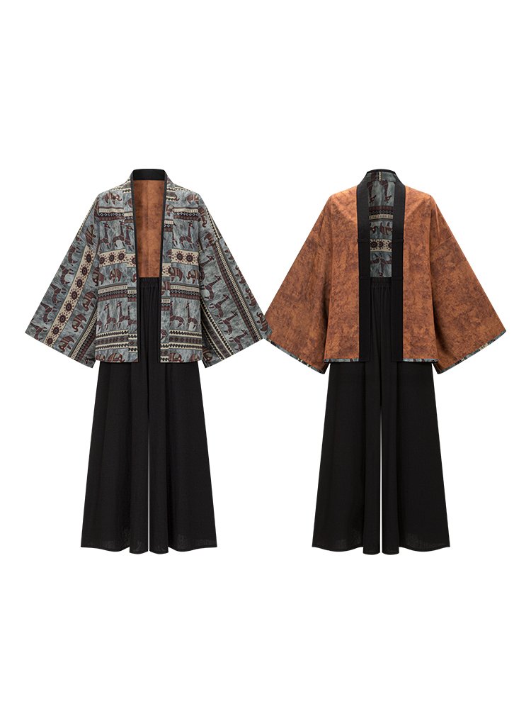 Modern Hanfu Set Jin Style Coat and Skirt Pants