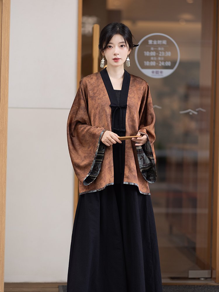 Modern Hanfu Set Jin Style Coat and Skirt Pants