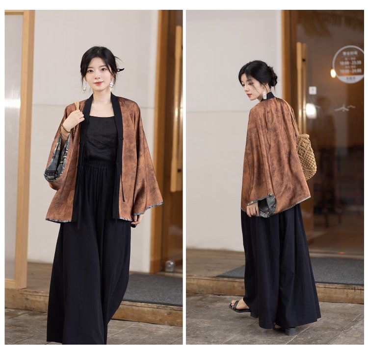 Modern Hanfu Set Jin Style Coat and Skirt Pants