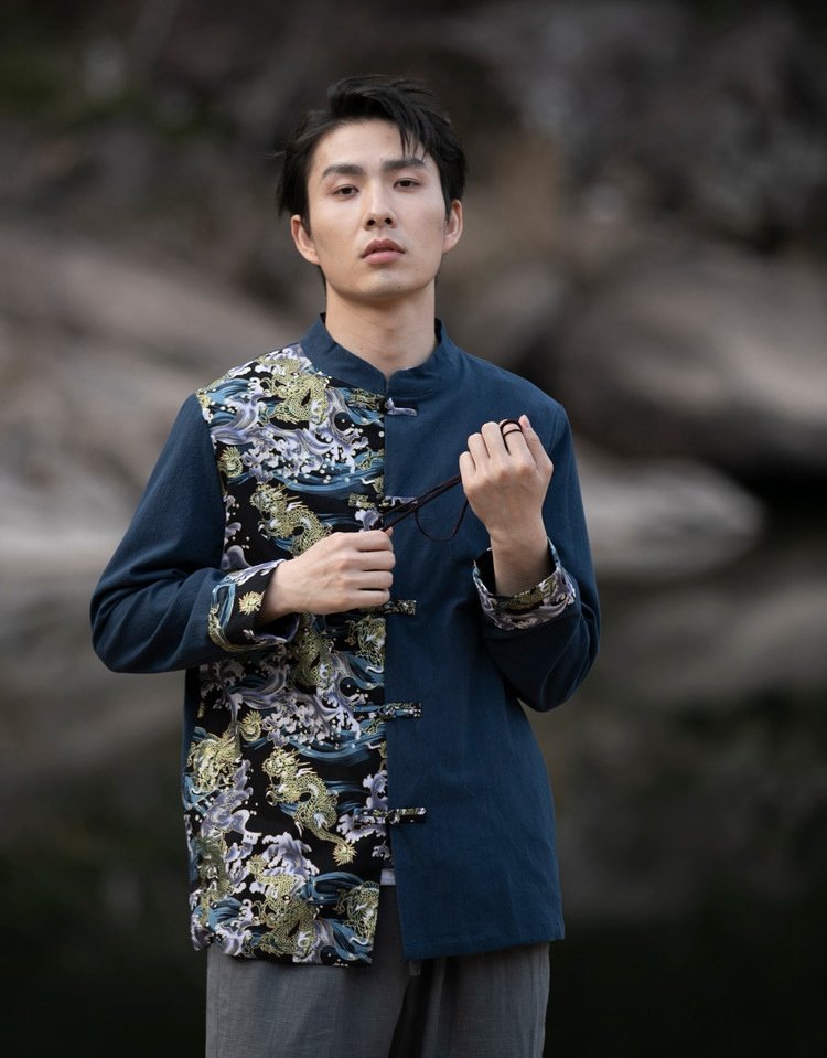 Modern Tang Suit Loose Printed Coat Men