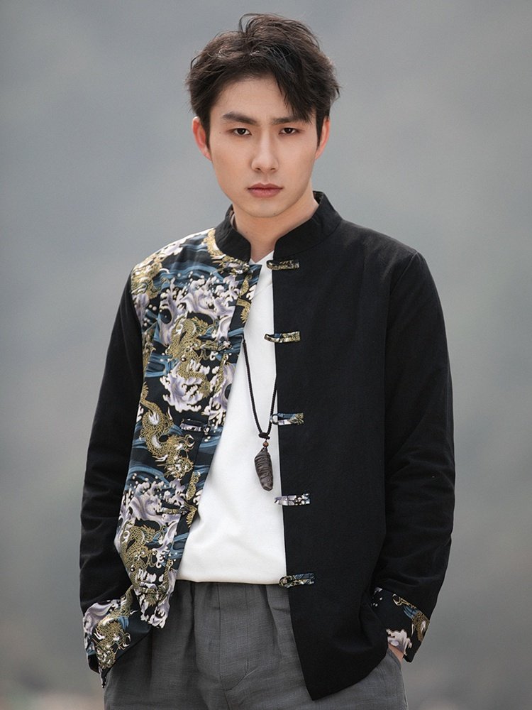 Modern Tang Suit Loose Printed Coat Men
