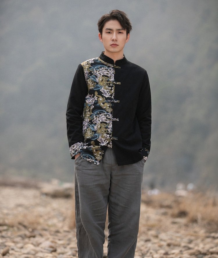 Modern Tang Suit Loose Printed Coat Men