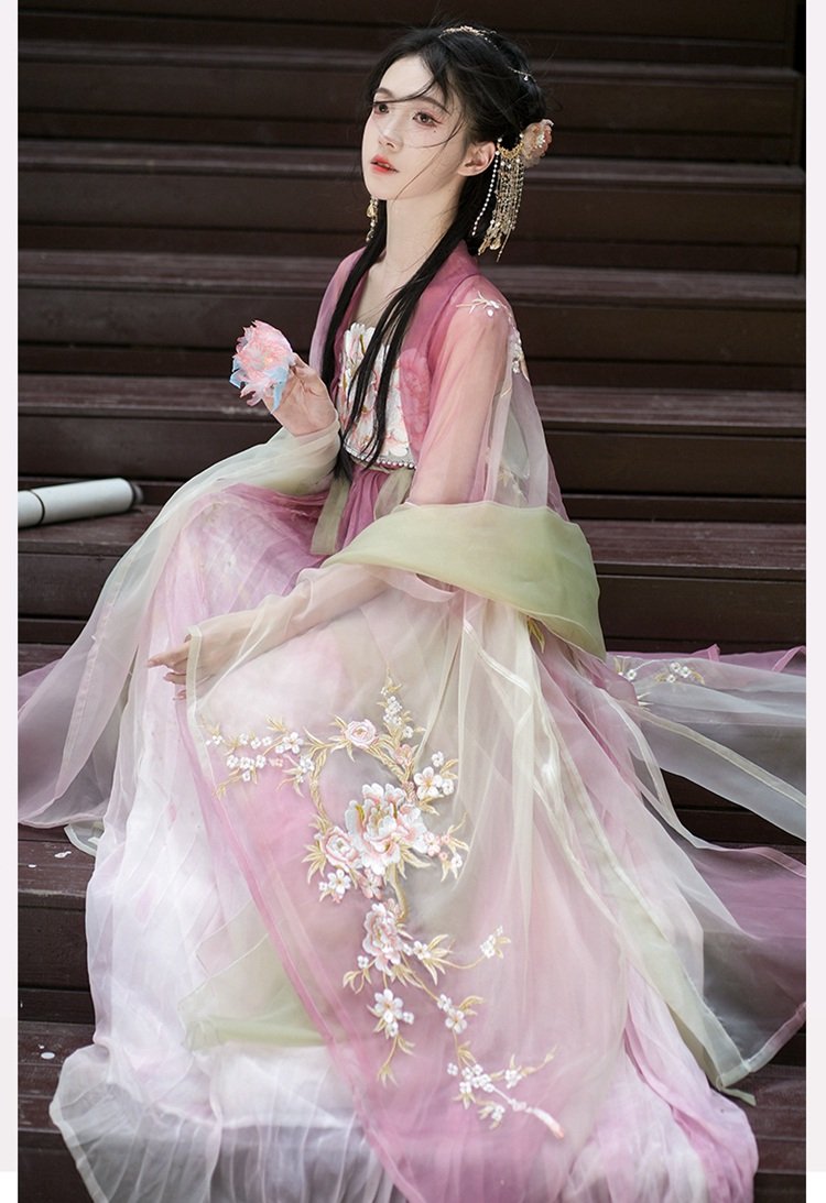 Old Chinese Traditional Dress Embroidered Tang Hanfu