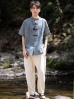 Oversized Linen Shirt Chinese Men’s Retro Tang Suit Top - Image 2