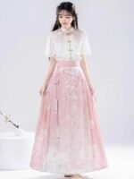 Pink Modern Hanfu White Shirt Horse Face Skirt